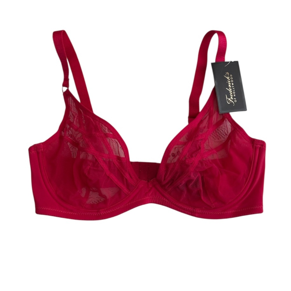 NWT Frederick's of Hollywood Aria Red Mesh Underwire Bra Sz 32D